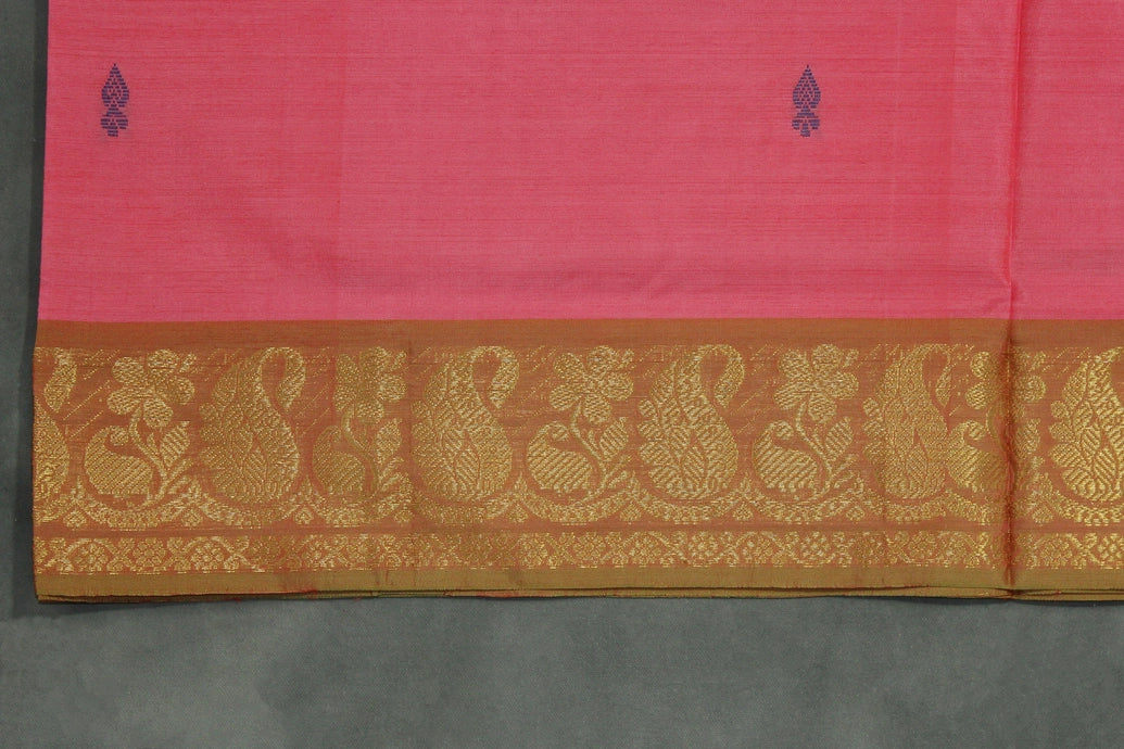 Vaazhai Naar (Banana Pith) Saree with Zari Border and Full-Body Buttas - Pink