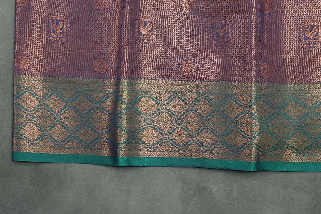 Deep Violet Bridal Kuber Pattu Saree with Full Body Zari Work and Contrast Border