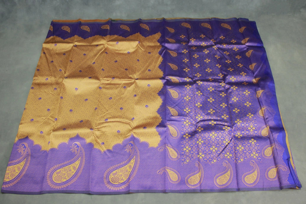 Golden Kubera Pattu Saree with Mango Design Border, Comes with Blouse