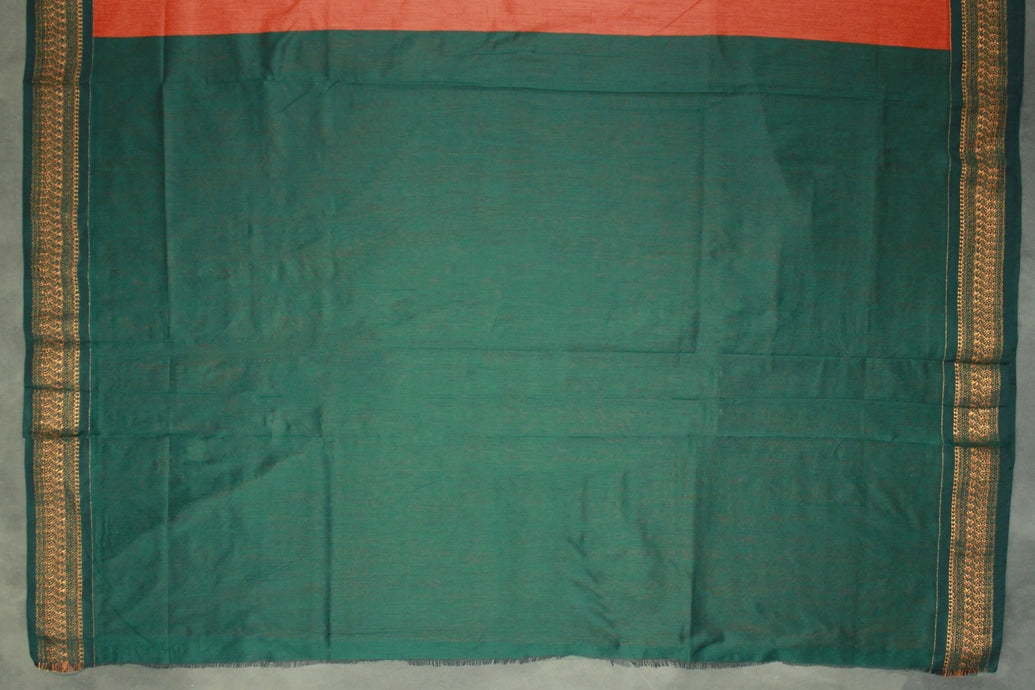 Burnt Orange Kalyani Cotton Saree with Puthha Design and Zari Border and Blouse