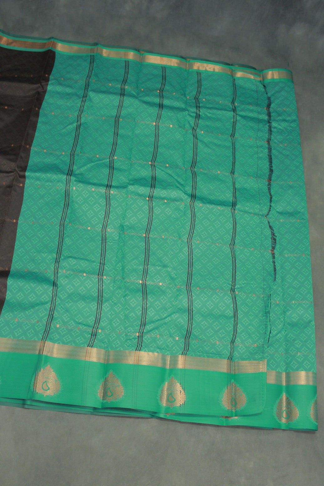 Dark Brown Semi Silk Embossed Saree with Floral Design and Satin Border, Includes Blouse