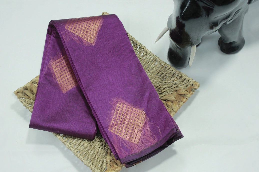Violet Silk Cotton Saree with Zari Border and Matching Blouse