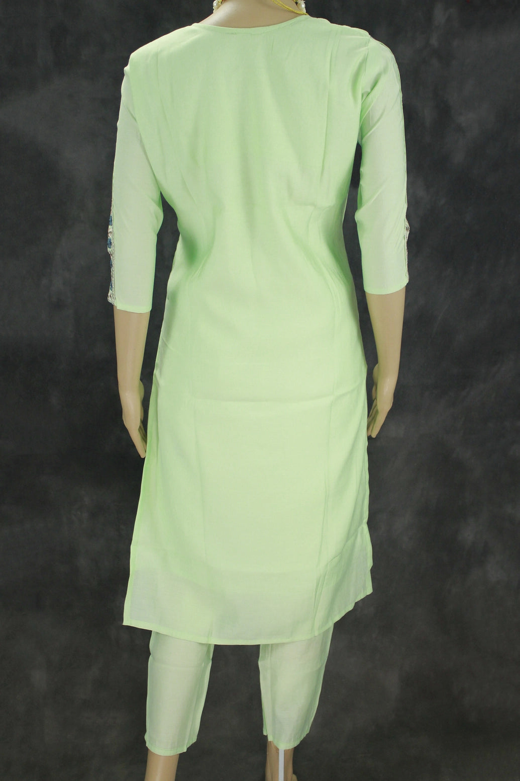 Light Green Cotton 3-Piece Embroidered Suit with Chiffon Dupatta and Sequin Details