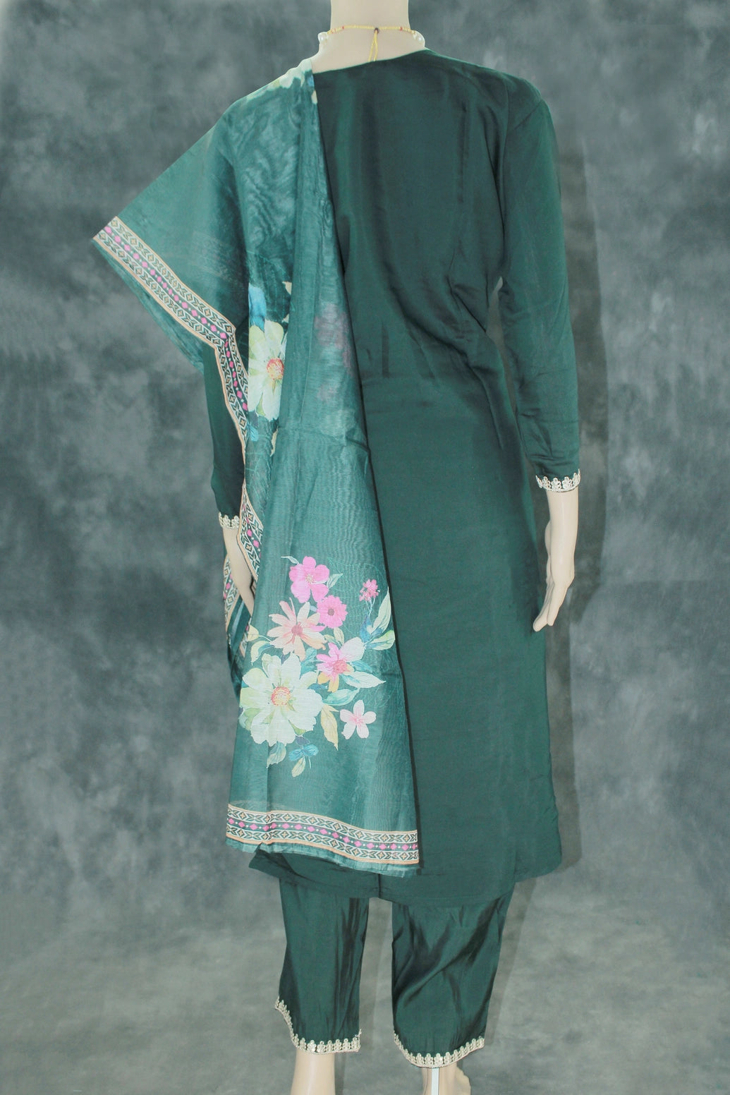Roman silk 3 piece set,Top and Pant with Elastic, Side Pocket available in pant, Sequins and zari embroidery Handwork kurti With digital dup
