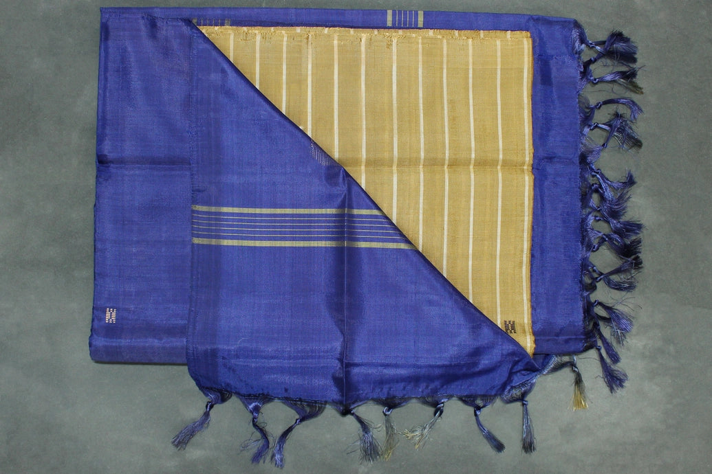 Blue Banana Pith (Vaazhai Naar) Borderless Saree with Small Butta