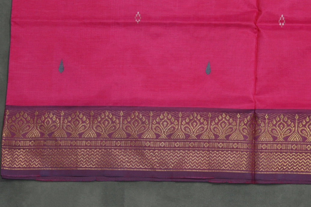 Navy Blue Banana Pith (Vaazhai Naar) Saree with Zari Border and Small Buttas
