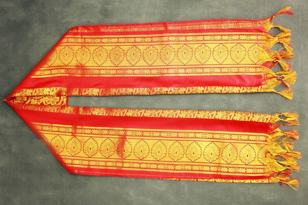 Red Zari Pattu Shawl Ponnadai for Events, Arangetram and Functions, Traditional Gold-Pattern Stole