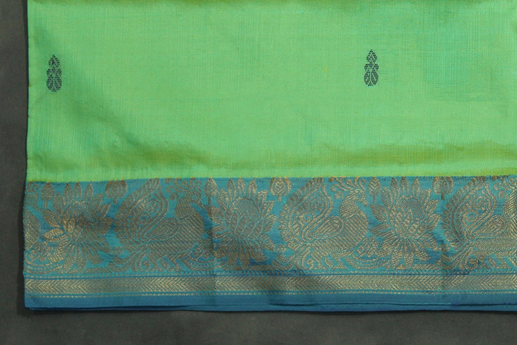 Banana Pith (Vaazhai Naar) Navy Blue & Green Saree with Zari Design Border