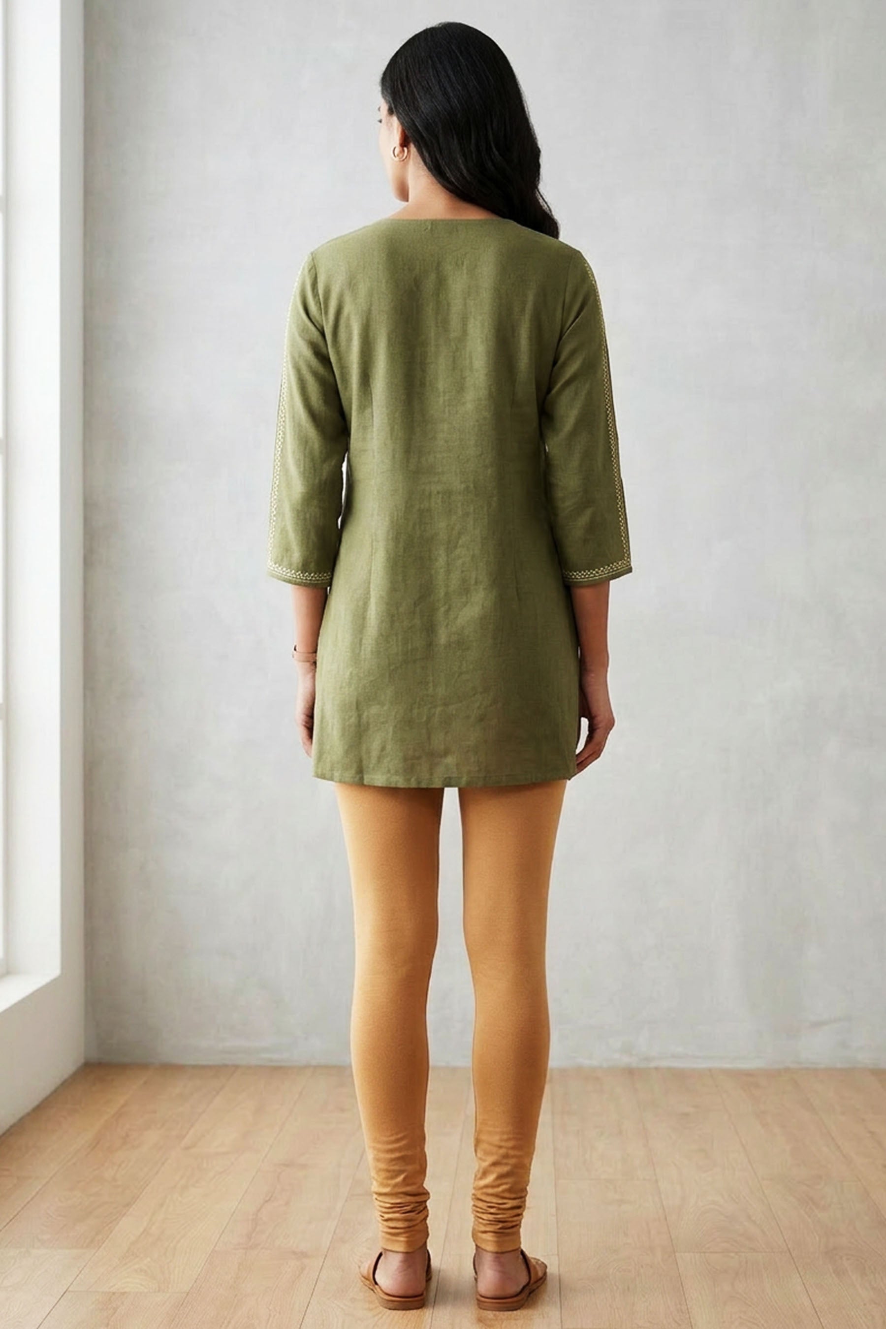Beige 100% Cotton Skin Fit Leggings - and Style - AI Model Photo 1