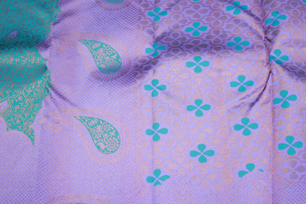Teal Kubera Pattu Saree with Mango Design Border & Blouse, Semi Silk Traditional Wear