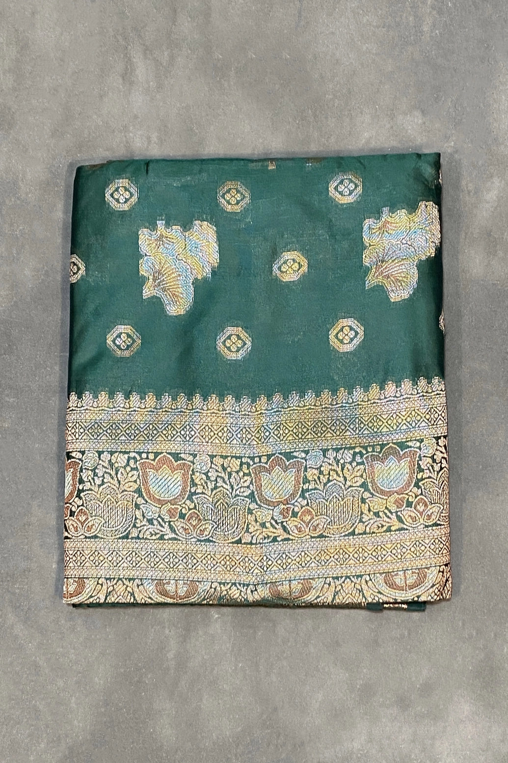 Dark Green Soft Silk Marathi Tadka Zari Floral Saree with Rich Pallu and Matching Blouse