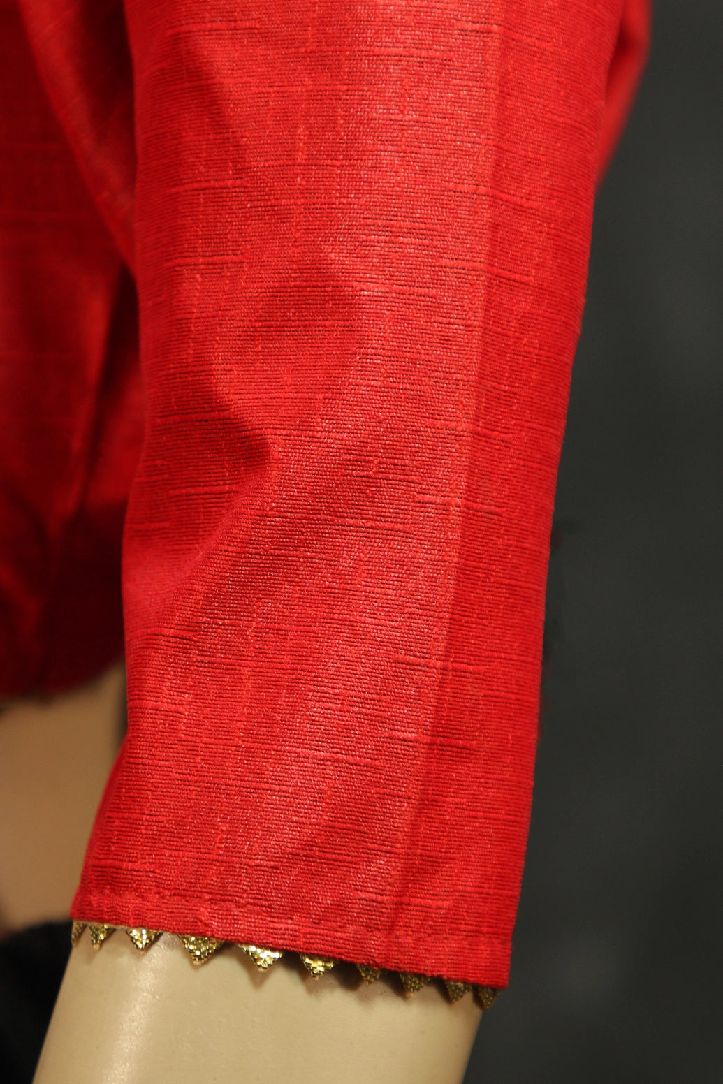 Red Raw Silk Padded Designer Blouse - Readymade Elbow Sleeve with Back Knot Blouse JCS Fashions
