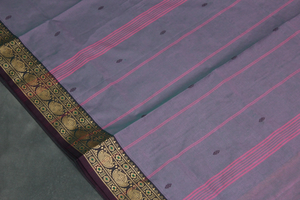 Pale Lavender Poly Cotton Saree with Woven Gold-Thread Border and Butta Motifs Saree JCS Fashions