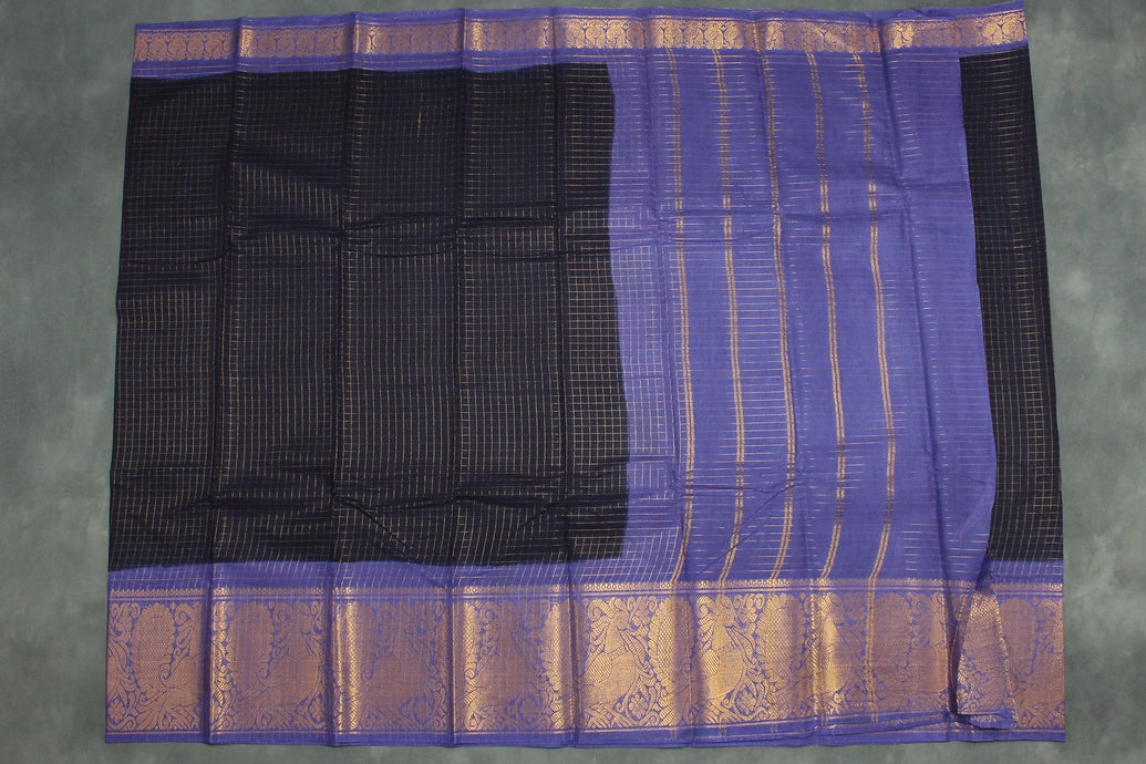 Deep Violet Sungudi Cotton Saree with Peacock Gold Zari Double Border Saree JCS Fashions