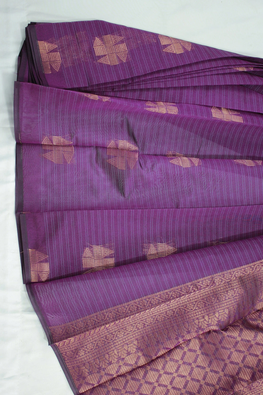 Violet Silk Cotton Saree with Zari Border and Self Texture, Blouse Included