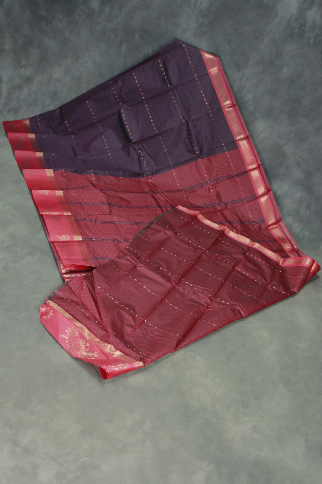 Purple Emboss Silk Saree with Floral Design Satin Border and Blouse
