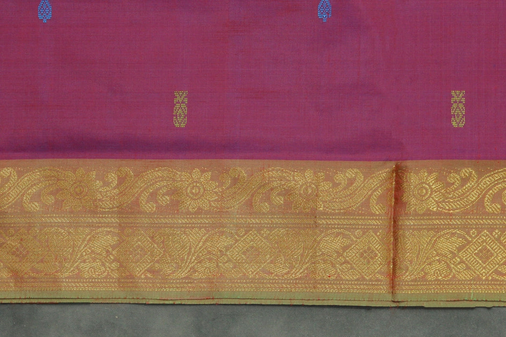 Banana Pith Vaazhai Naar Saree with Zari Border - Dark Pink & Olive Green