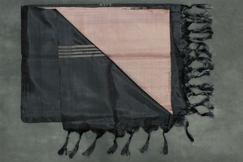 Black Vaazhai Naar (Banana Pith) Borderless Saree with Small Butta Motifs, Tasseled Pallu