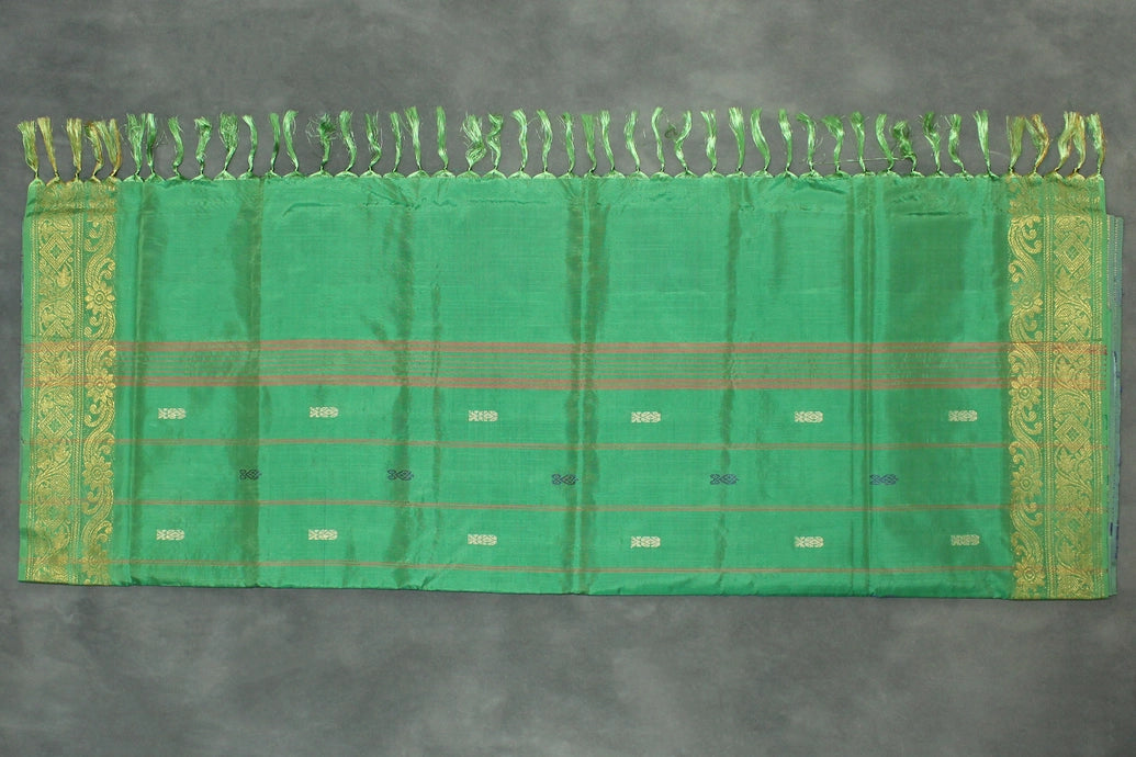 Purple & Green Banana Pith (Vaazhai Naar) Saree with Zari Border and All-over Butta