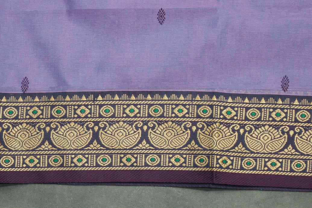 Lavender Poly Cotton Butta Saree with Gold-Thread Lotus Border Saree JCS Fashions