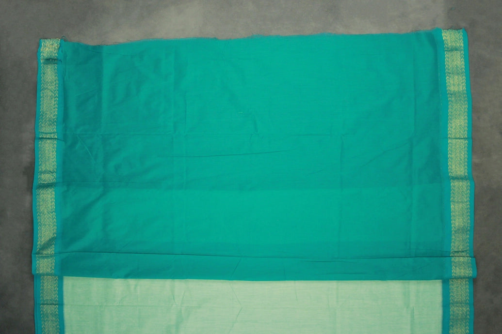 Mint Blue Kalyani Cotton Saree with Puttas and Zari Border & Blouse