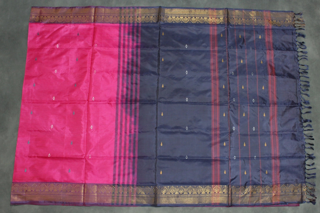 Pink Vaazhai Naar (Banana Pith) Saree with Gold Zari Border and Butta