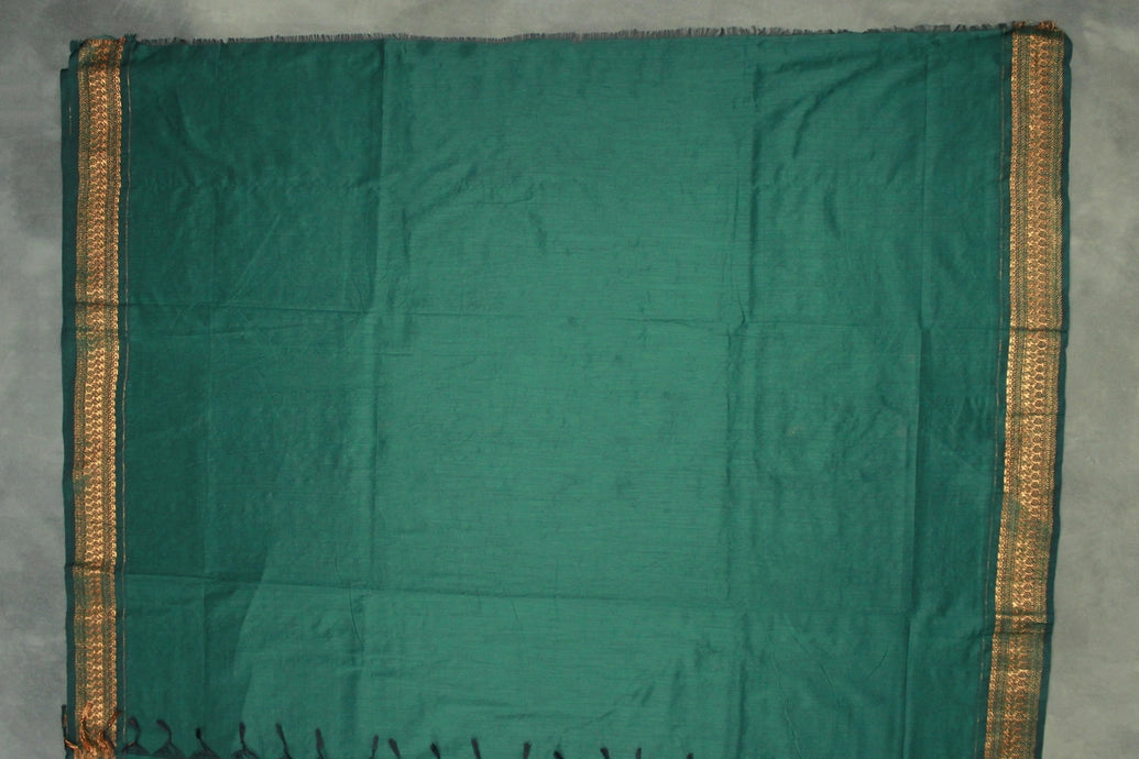 Green Kalyani Cotton Saree with Putta Design and Zari Border, Includes Blouse