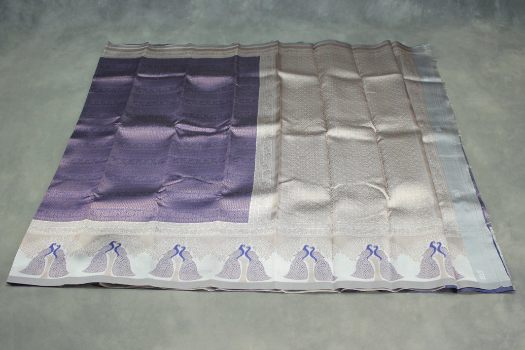 Dark Blue Kubera Pattu Saree with Peacock Border and Blouse