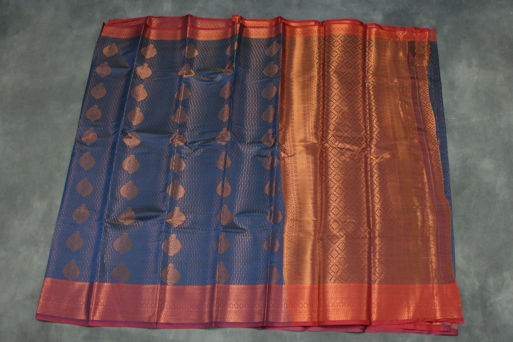 Navy Blue Bridal Pattu Saree with Full Body Zari Work and Traditional Border, Semi Silk