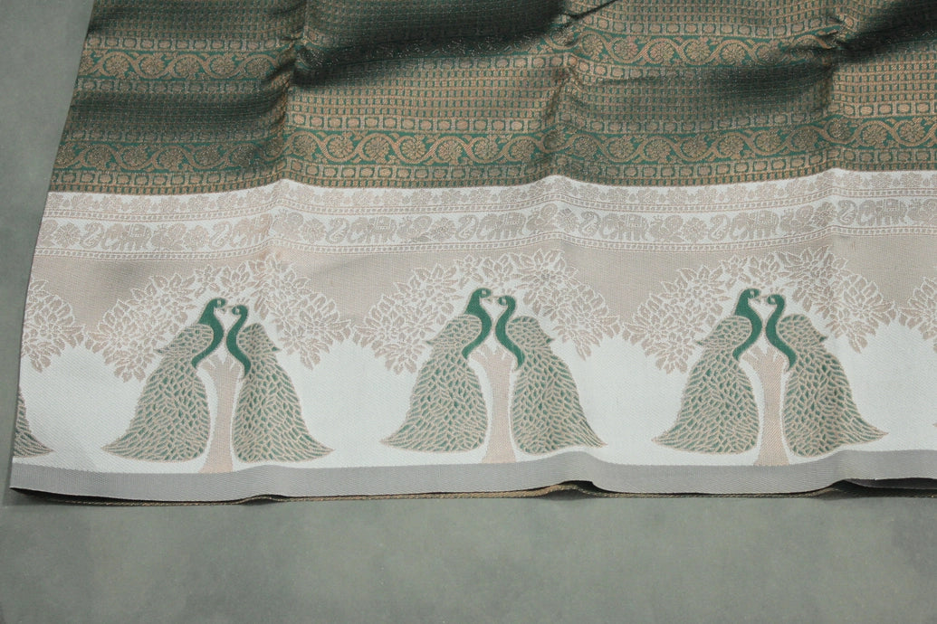 Dark Green Kubera Silk Saree with Peacock Border and Blouse, Semi Silk Traditional Wear