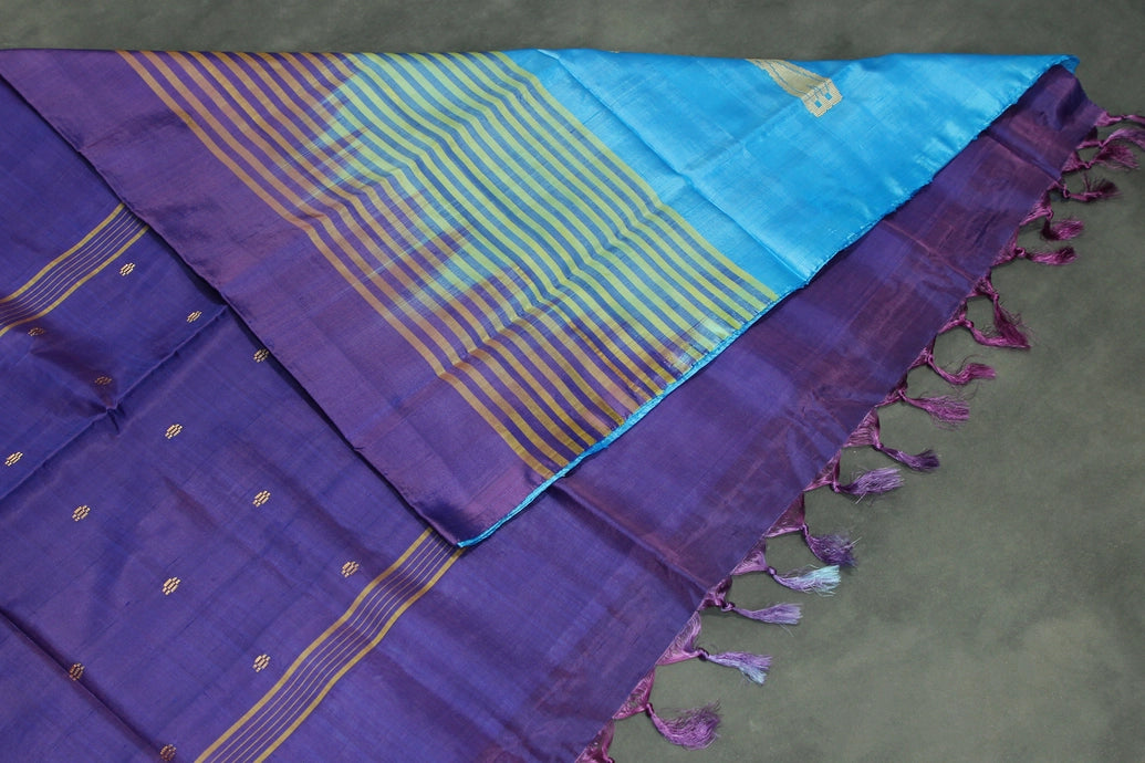 Violet Banana Pith (Vaazhai Naar) Handloom Saree, Borderless Full Body with Small Butta and Contrast Pallu