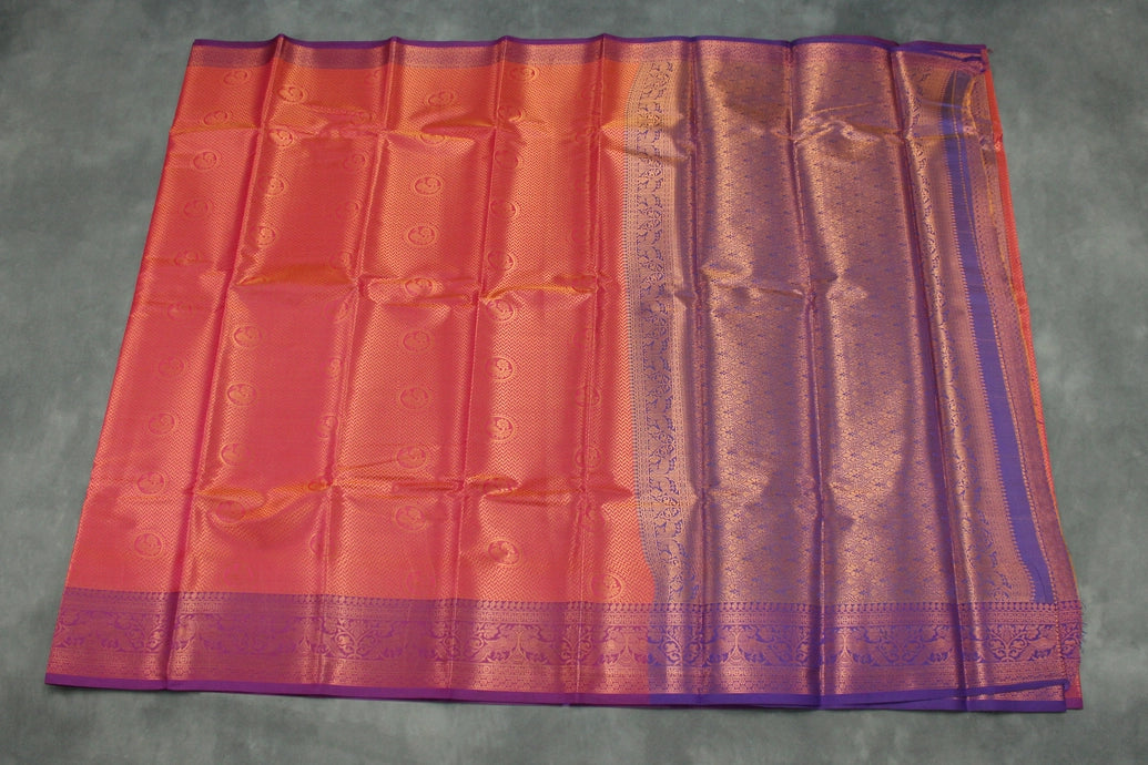 Red Pink Bridal Kumbh Bakasara Pattu Saree with Full Body Zari Work and Traditional Border