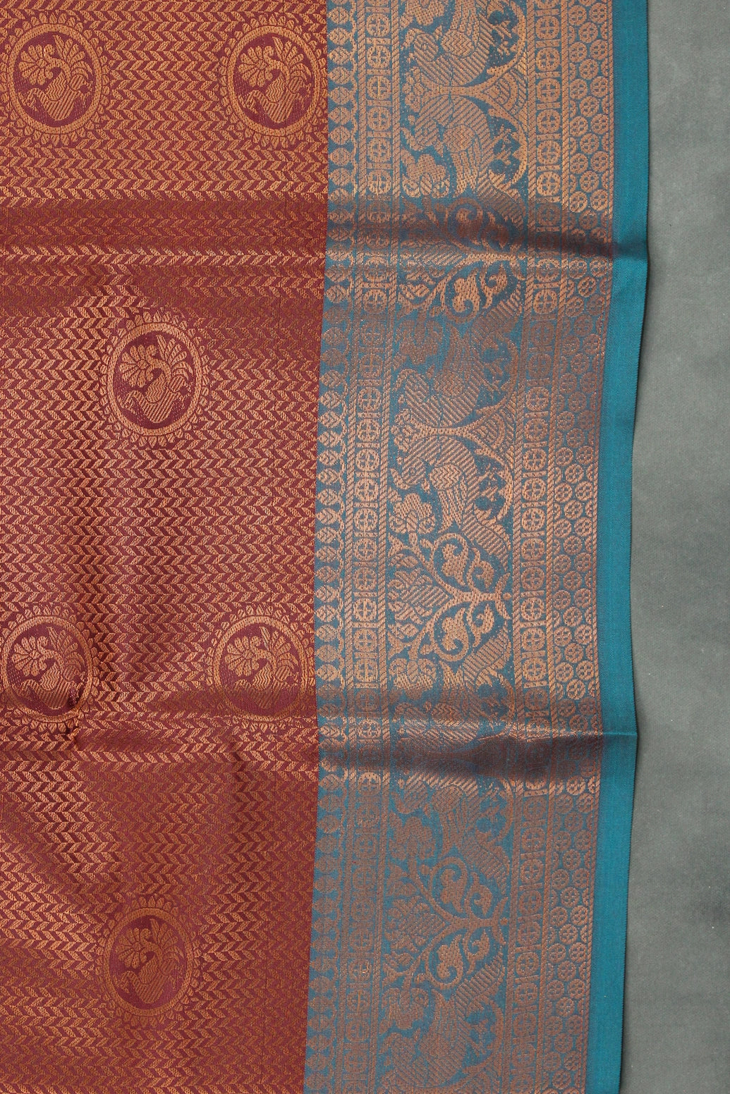 Maroon Bridal Kanjivaram Pattu Saree with Full Body Zari Work and Traditional Border