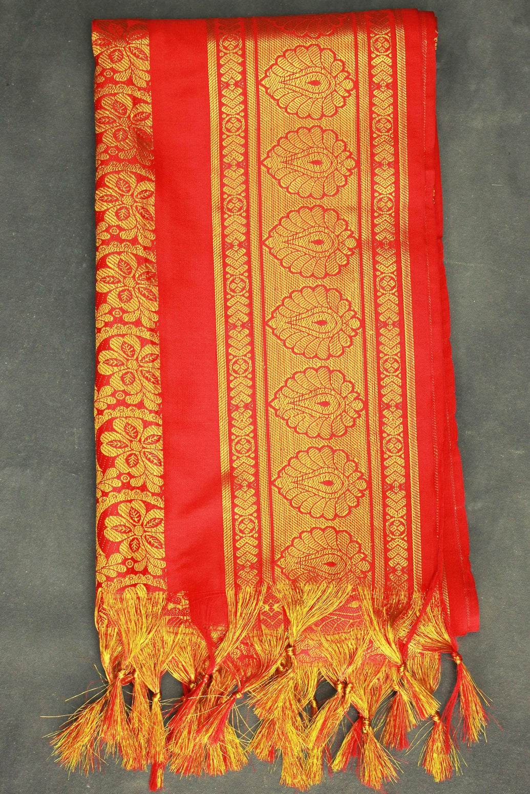 Red Zari Pattu Shawl Ponnadai for Events, Arangetram and Functions, Traditional Gold-Pattern Stole