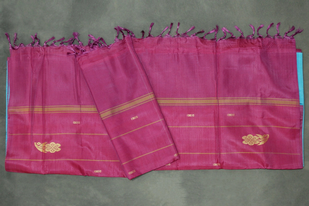 Magenta Pink Vaazhai Naar (Banana Pith) Saree with Blue Pallu & Small Butta