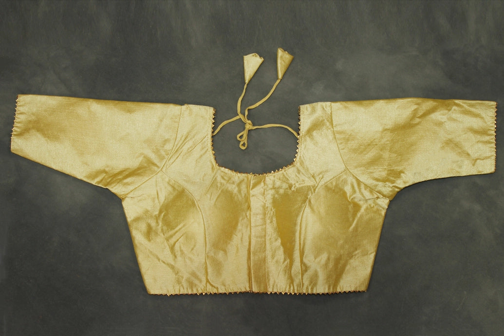 Readymade Gold Raw Silk Padded Blouse with Elbow Sleeves and Back Knot - Fully Stitched Blouse JCS Fashions