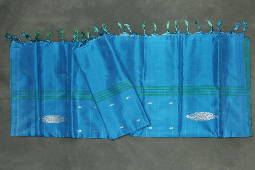 Blue Vaazhai Naar (Banana Pith) Borderless Saree with Small Butta