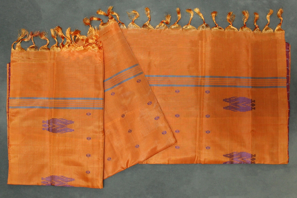 Orange Vaazhai Naar (Banana Pith) Saree with Small Butta and Subtle Pallu Stripes