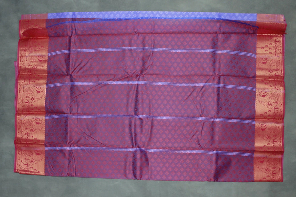 Lavender Emboss Silk Saree with Beautiful Border, Semi Silk Design for Traditional Wear