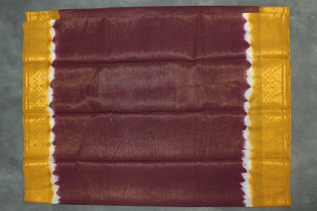 Sungudi Dark Brown Cotton Saree with Gold Zari Border and Diamond Line Pattern Saree JCS Fashions
