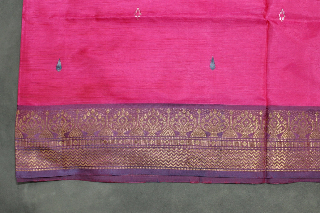 Pink Vaazhai Naar (Banana Pith) Saree with Gold Zari Border and Butta