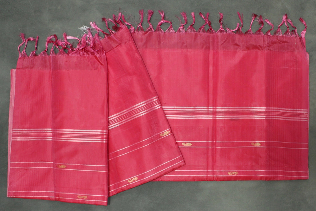 Hot Pink Vaazhai Naar (Banana Pith) Saree - Borderless Body with Subtle Stripes and Small Butta Motifs