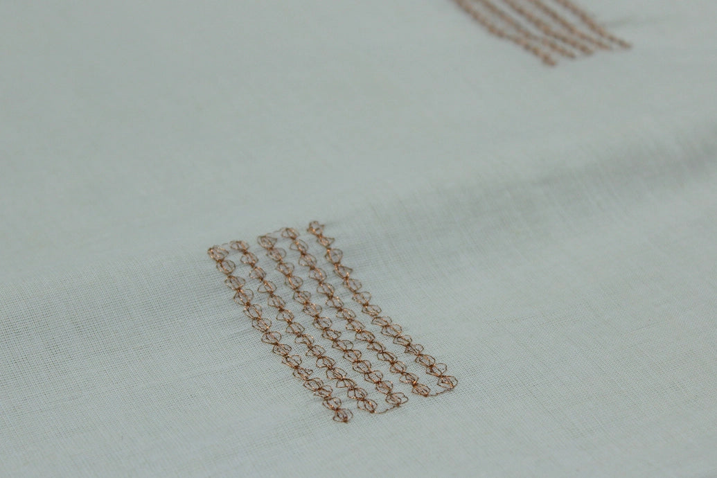 Pure Kerala Cotton White Saree with Copper Zari Peacock Embroidery