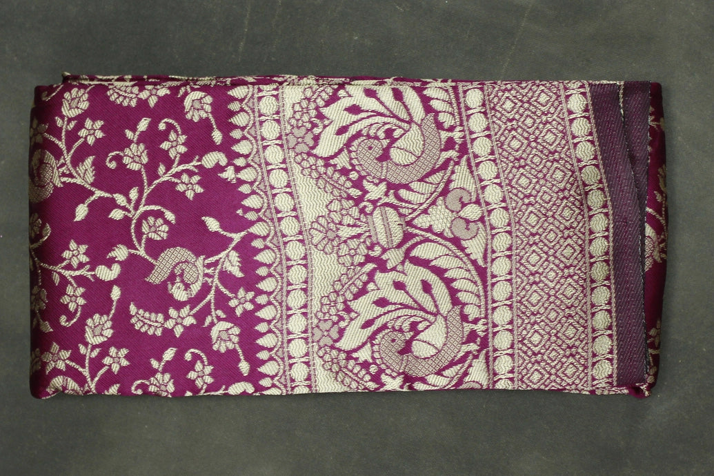Woven, Embroidered, Floral Print Banarasi Handloom Satin Saree, Saree comes with blouse