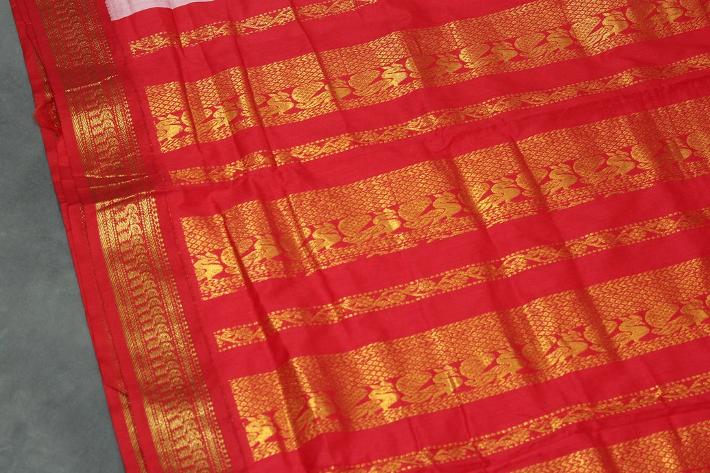Pink Silk Cotton Saree with Thick Golden Zari Border, Full-Body Buttas and Grand Pallu Saree JCS Fashions