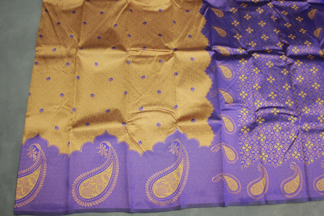 Golden Kubera Pattu Saree with Mango Design Border, Comes with Blouse