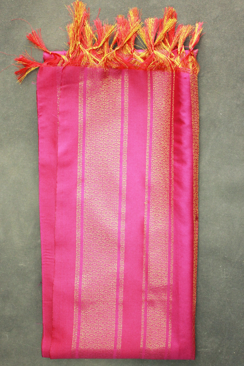 Magenta Pink Ponnadai Poly Silk Jacquard Temple Shawl with Zari Design and Tassels for Pooja & Functions
