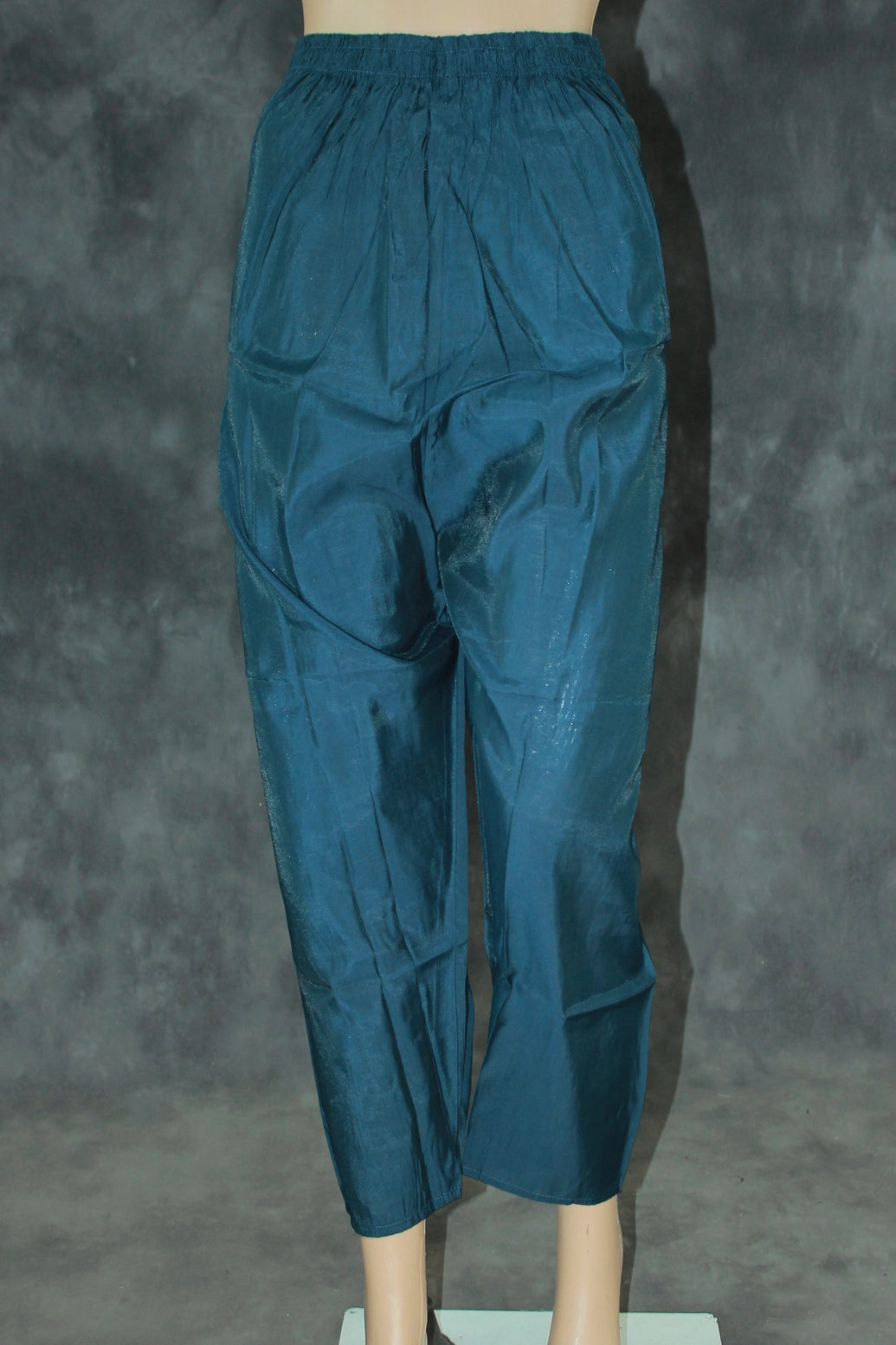 Navy Blue Silk 3-Piece Pakistani Salwar Set with Embroidered V-Neck Kurti, Elastic Pants & Organza Dupatta