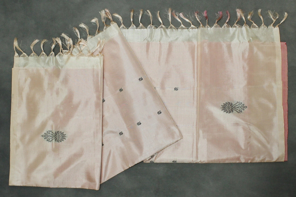 Beige Vaazhai Naar (Banana Pith) Saree with Small Butta - Borderless Traditional