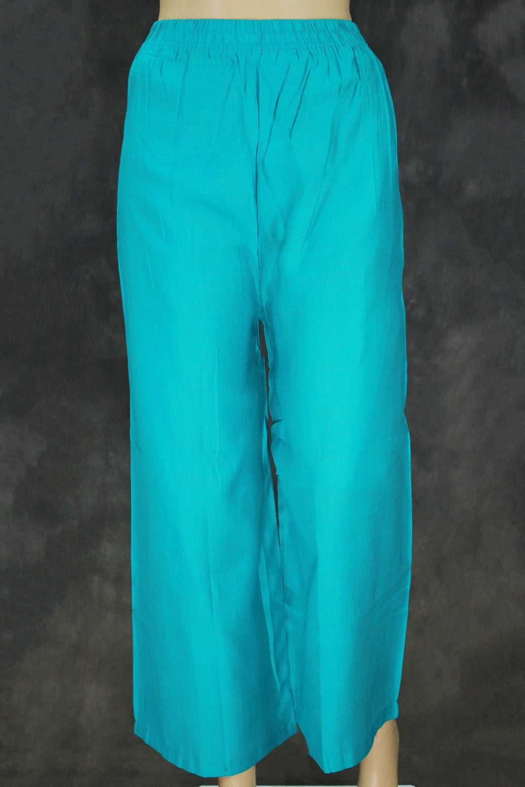 Aqua Blue Cotton 3-Piece Kurti Set with V Neck Aari Mirror Work, Elastic Pant and Chiffon Dupatta